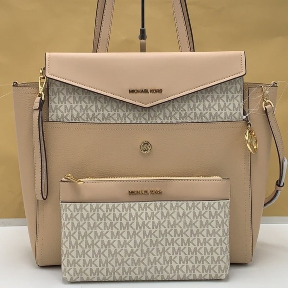 Michael Kors Maisie Large Pebbled Leather 3-in-1 Tote Bag Buff Signature Multi - Picture 15 of 16